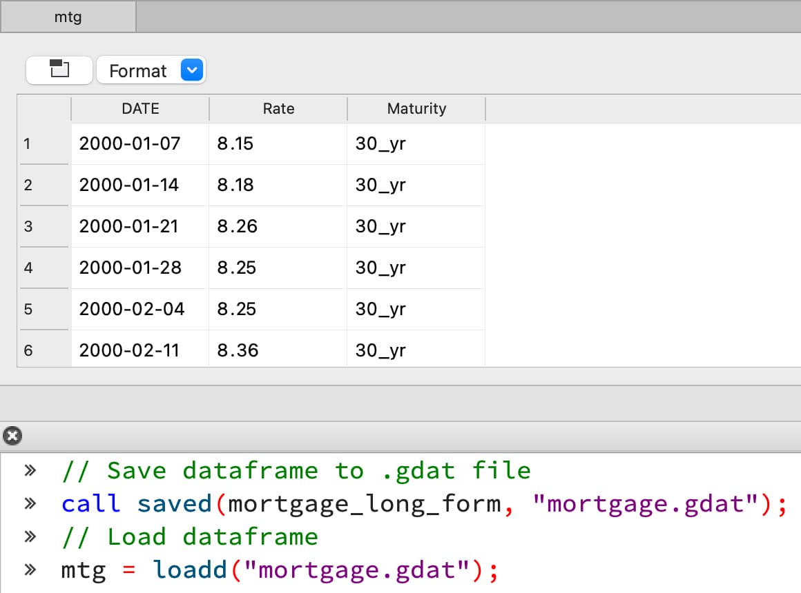 Load and Save Dataframes in GAUSS 23