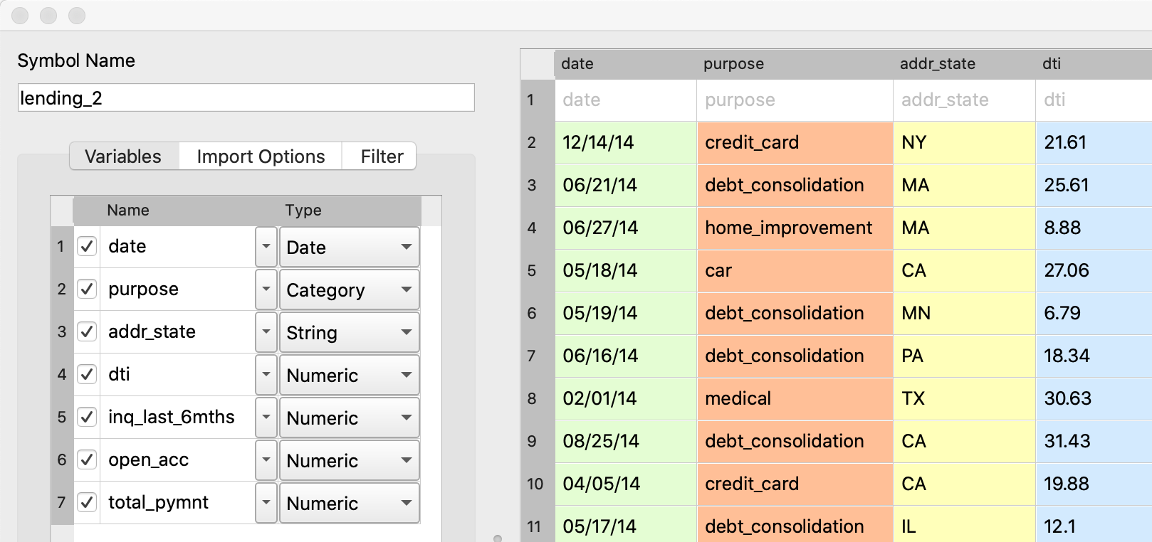 Interactive data import in GAUSS 21