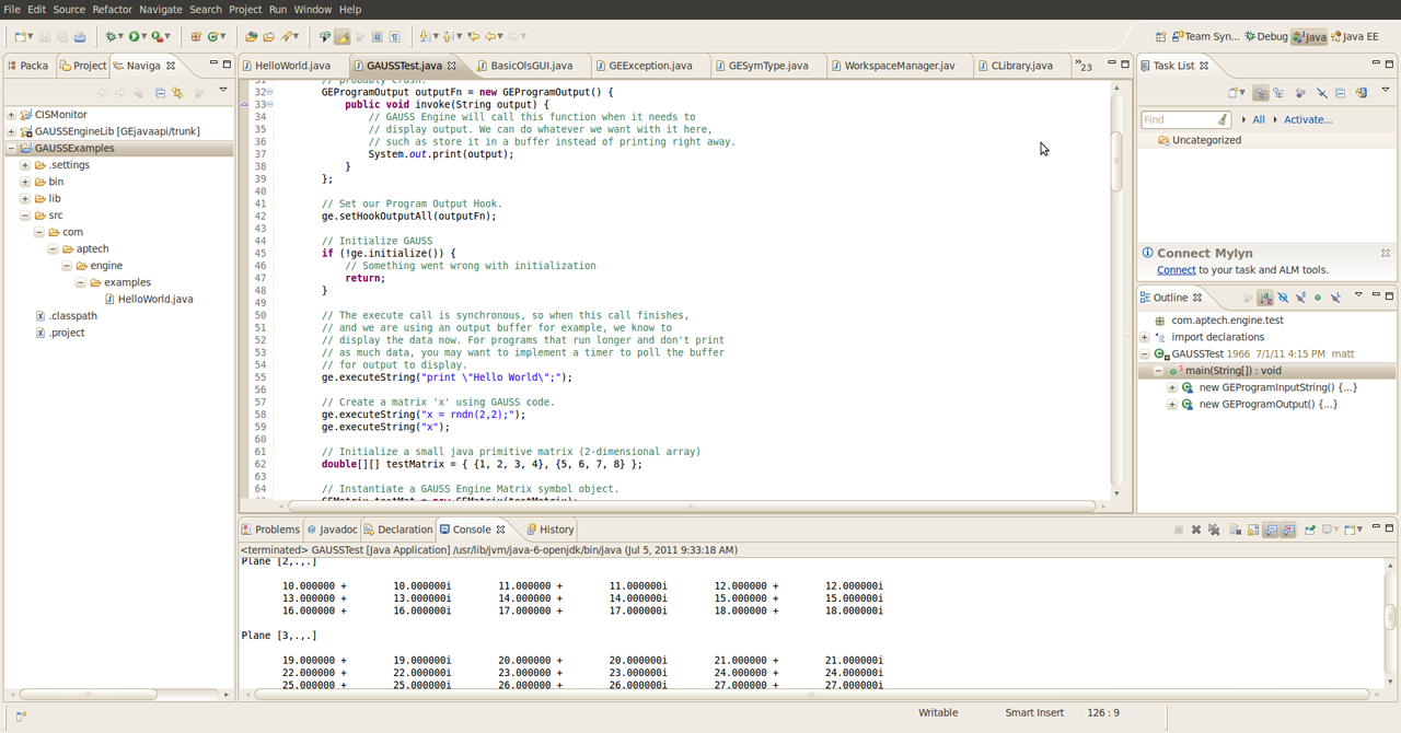 Java API für GAUSS Engine in der Eclipse-Entwicklungsumgebung