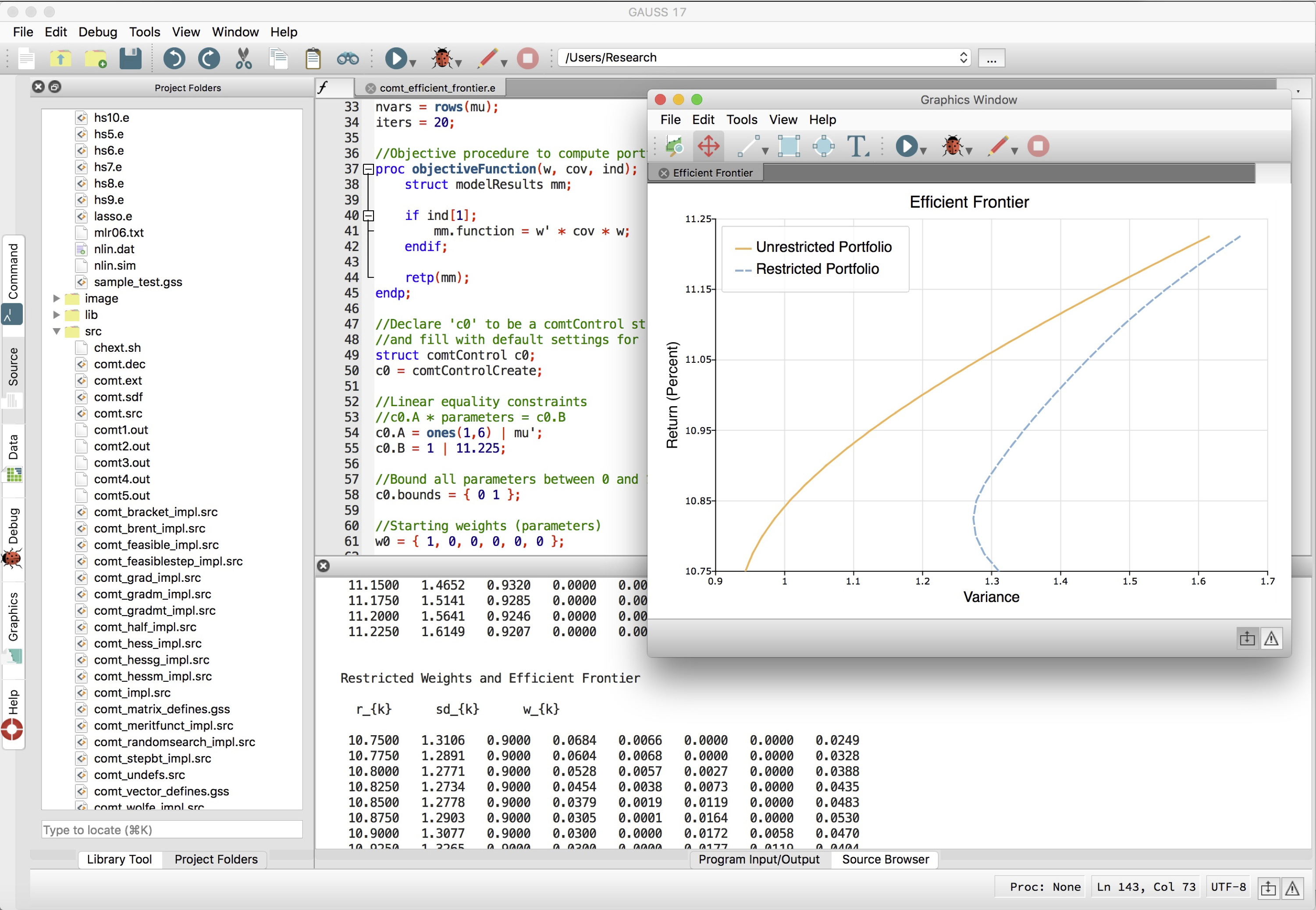 Screenshot von GAUSS mit dem Modul Constraint Optimization MT