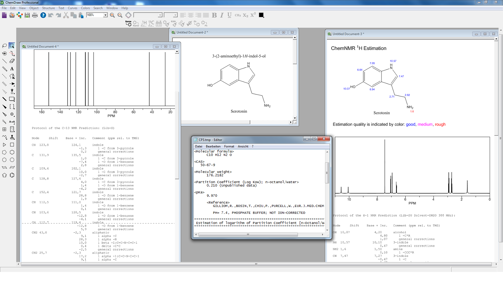 ChemDraw Professional: Chemische Eigenschaften und prognostizierte 1H- & 13C-NMR-Spektren am Beispiel von Serotonin