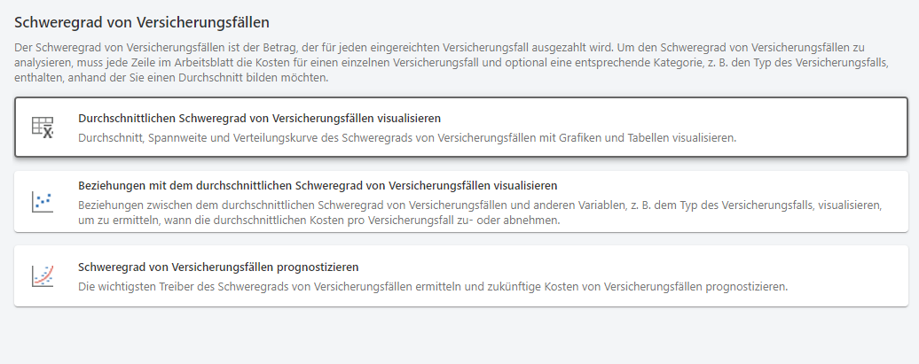 Minitab-Modul Versicherungsbranche: Schweregrad von Versicherungsfällen