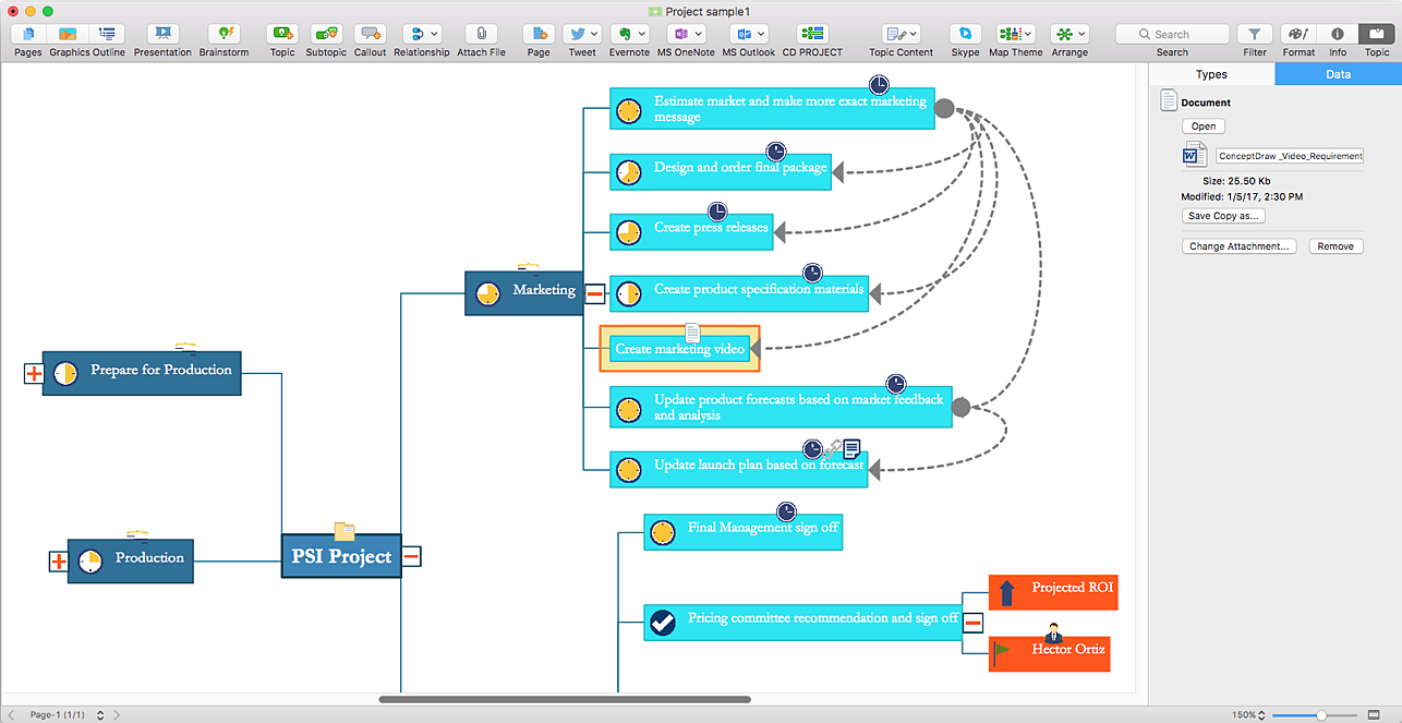 Attach file to topic in one click in ConceptDraw MINDMAP 9