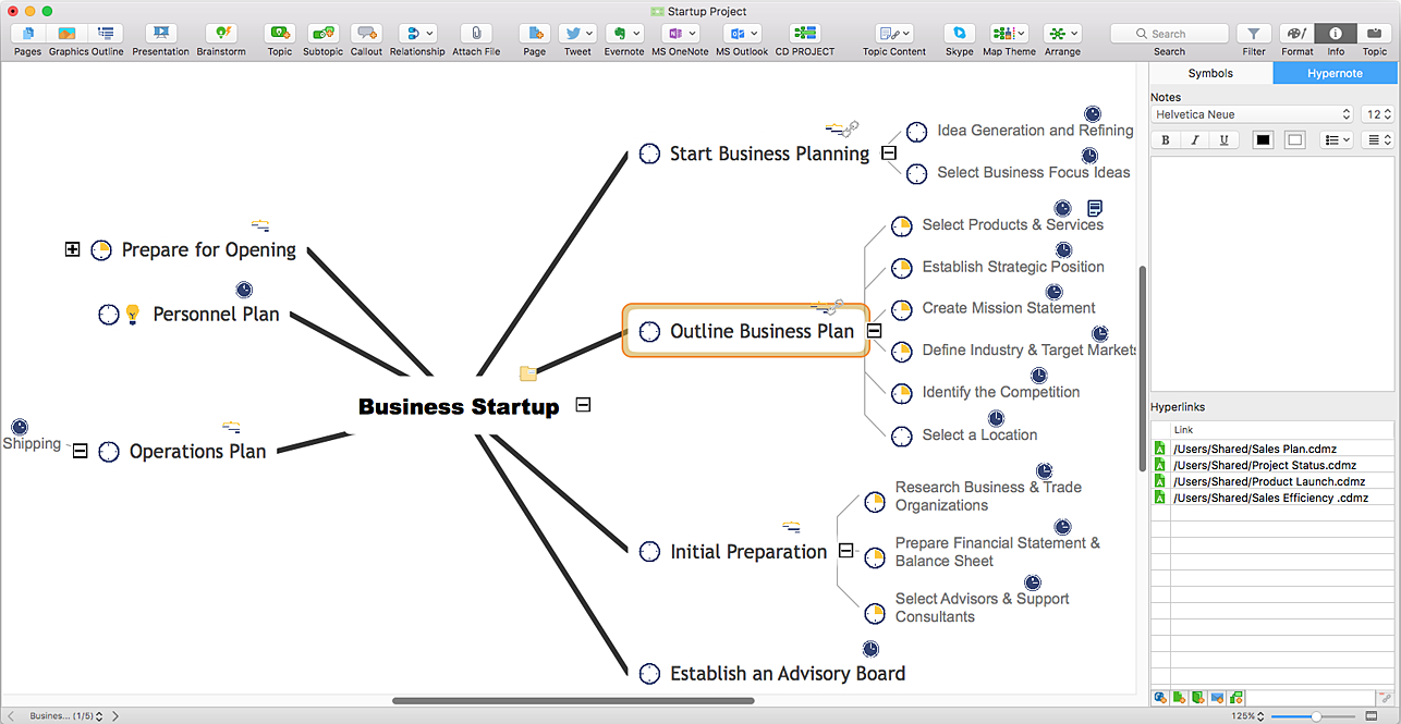 Insert multiple hyperlinks to other ConceptDraw MINDMAP files