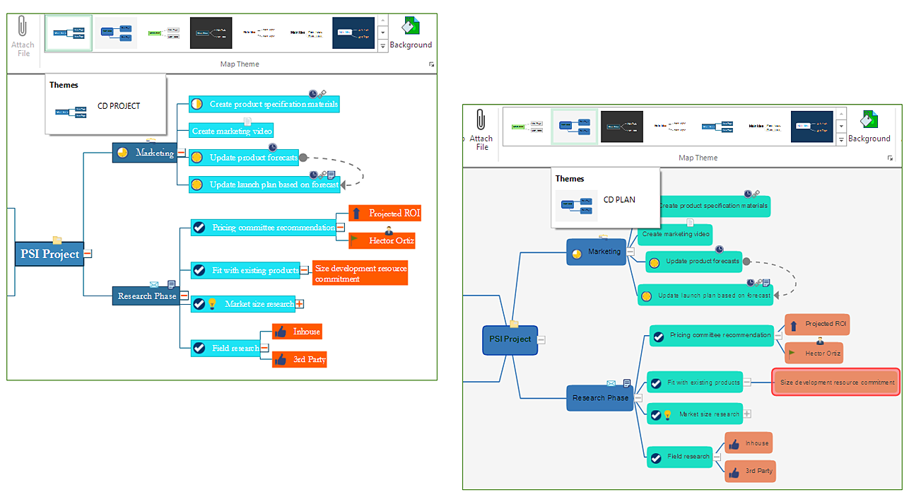 Different stylings for Project mind map in ConceptDraw MINDMAP 9