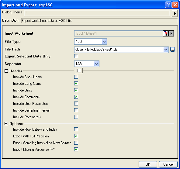 Export von Arbeitsblattdaten als ASCII-Datei