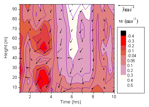Ergebnisse aus einer Windanalyse als Konturdiagramm mit Vektoren (X,Y,X,Y)