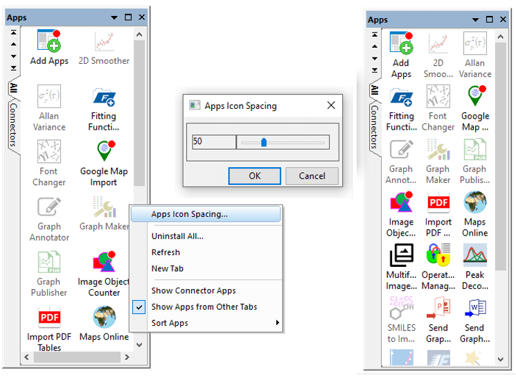 OriginPro 2022b: Adjust spacing between icons in Apps bar