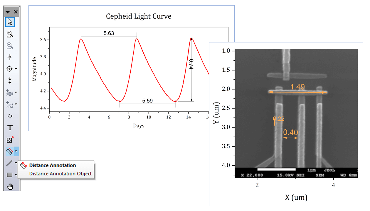 OriginPro 2022b: Add horizontal, vertical or diagonal distance annotations to your graphs
