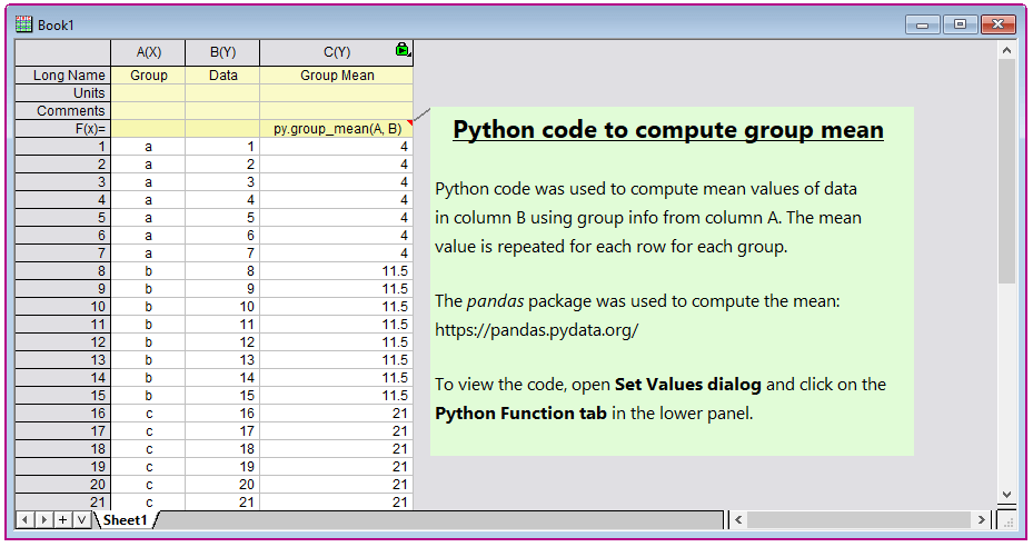 OriginPro 2022b: Add Origin Rich Text notes to cells in worksheet such as in the Fx row cell as shown in this image