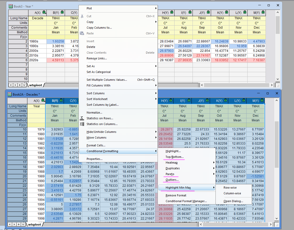 OriginPro/Origin 2025b: Mehr Methoden für die bedingte Formatierung
