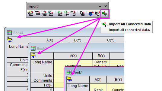 OriginPro/Origin 2020b: Import all connected data