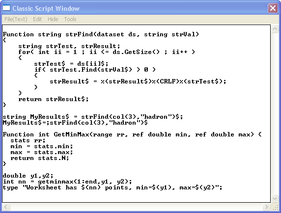The Classic Script Window serves as both a command console and text editor.