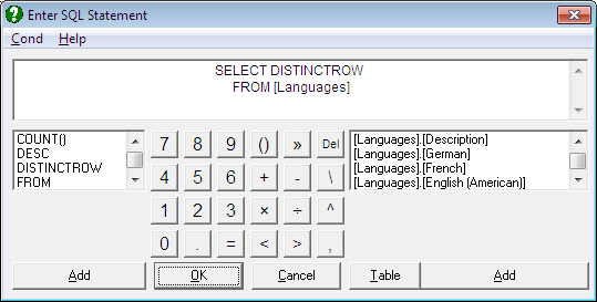 UNISTAT SQL-Dialog