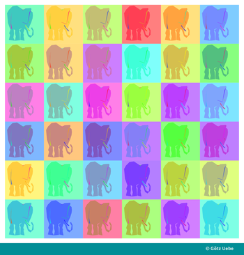 Folge 13: Norbert Ertner (Architekt und Künstler in Ludwigslust), Elefant im Parkett (ein 'Warhol'-Parkett), eine 'gegenständliche Kunst'-Farb-Simulation 