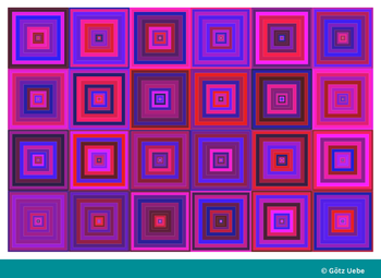 Folge 46: Ein Tableau von Vierecksschachtelungen, eine 'ungegenständliche Kunst'-Farb-und Form-Simulation nach Josef Albers, s.o. Nr.12