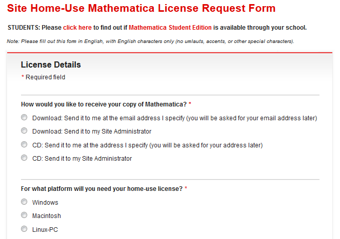 Anfrage für eine Mathematica Faculty-Home-Use-Lizenz - Schritt 2