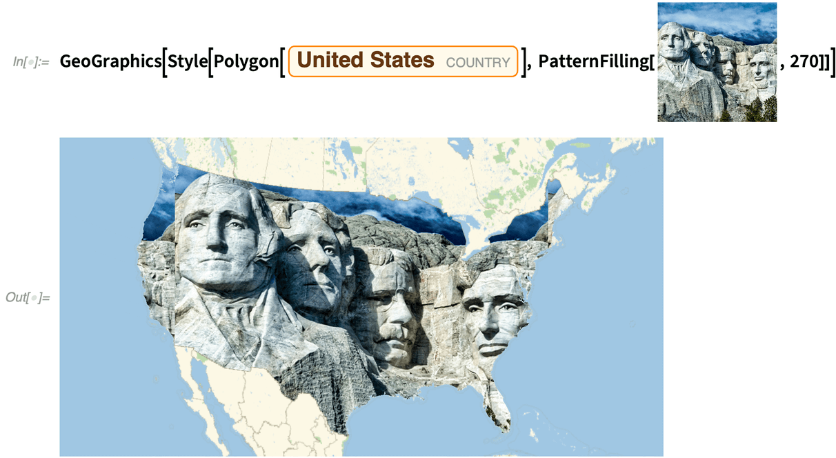 'PatternFilling' in combination with a  GeoGraphics Object allows to fill e.g. a map with an image