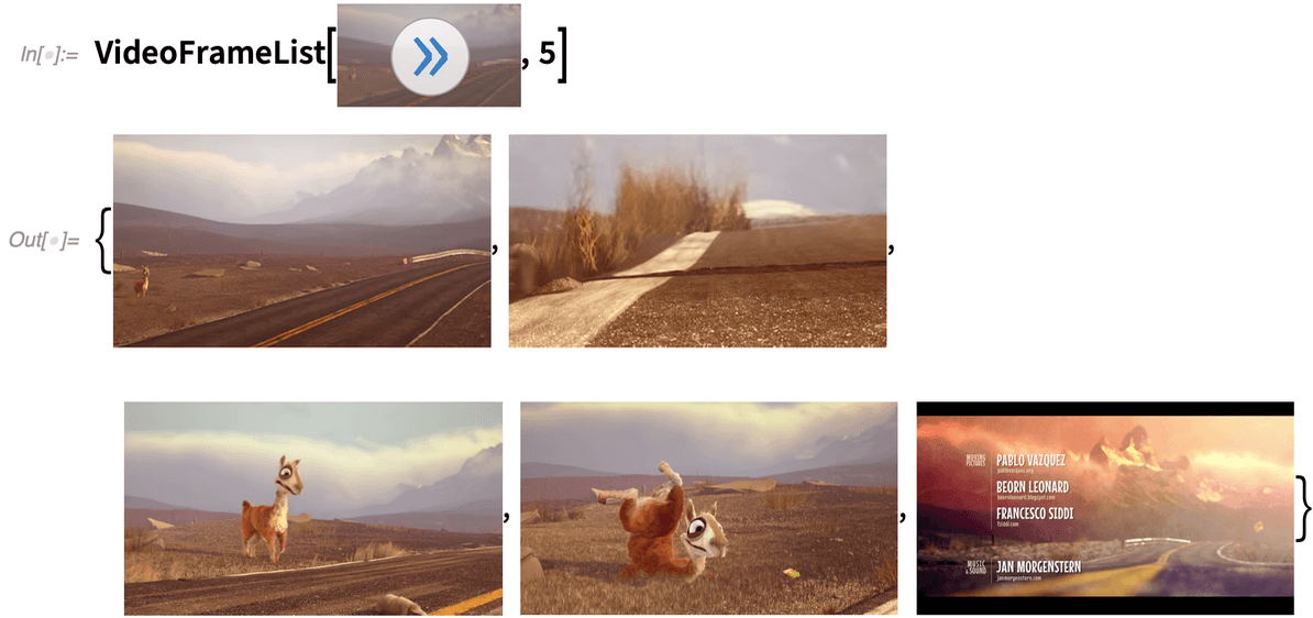 'VideoFrameList' extracts a list of images from a video